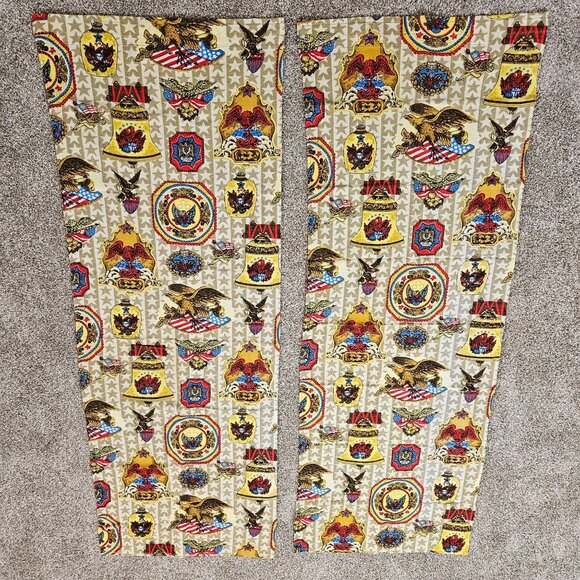 Vintage Patriotic Bicentennial Americana Fabric Curtain Panels 1970s Set of 6 - Picture 3 of 11